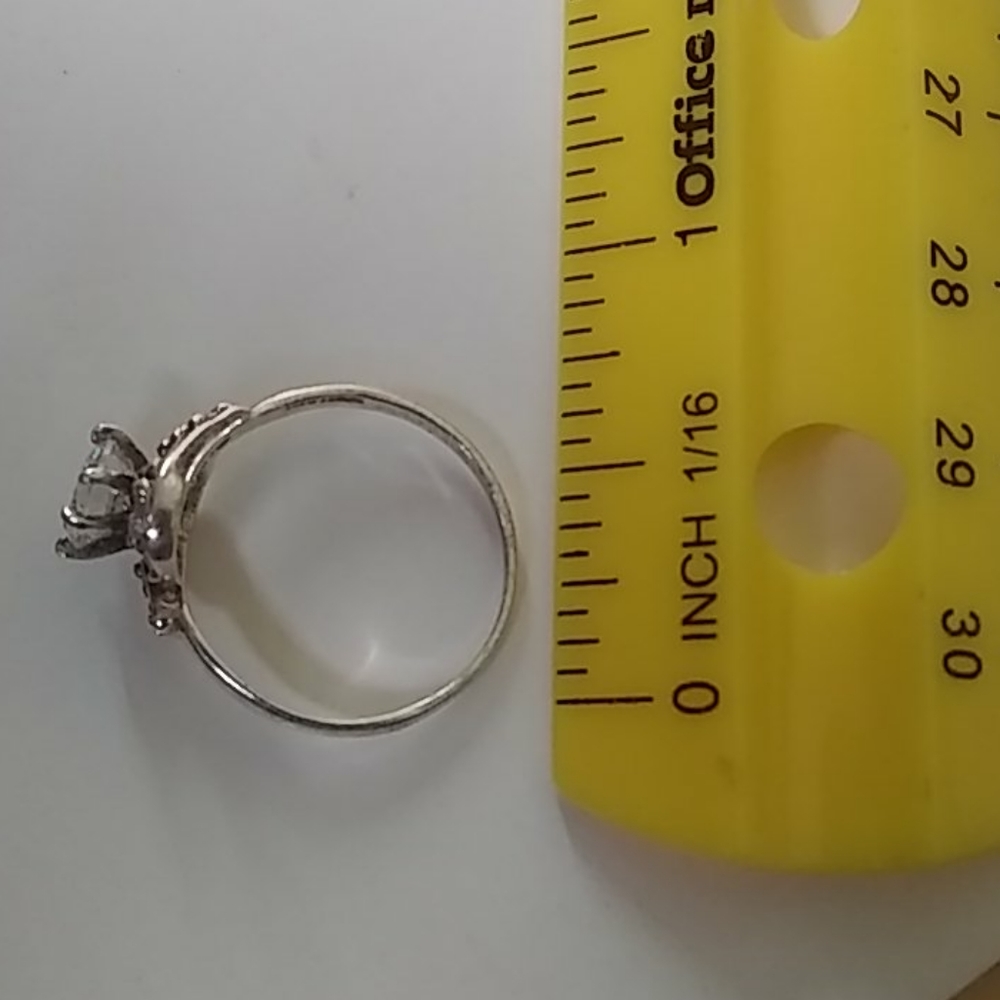 Sterling Solid Silver 925 White Gem Ring - image 4